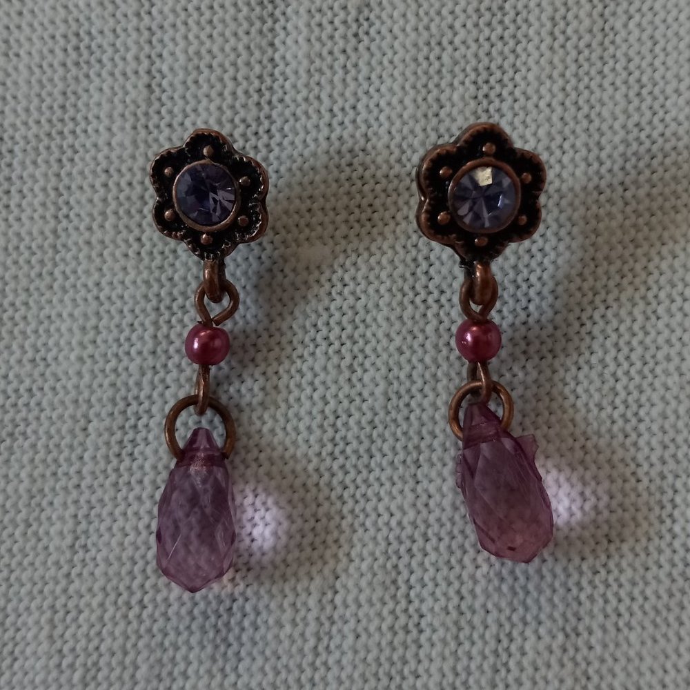 Drop Earrings with Pink and Purple Stones